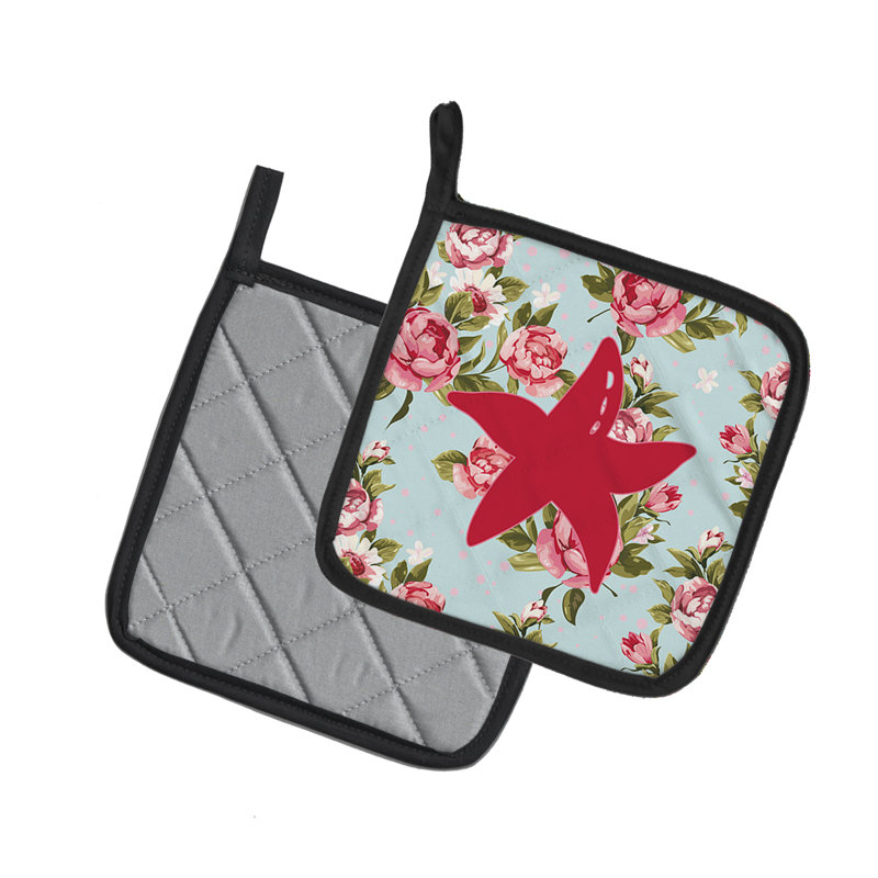 East Urban Home Floral Polyester Potholder, Blue