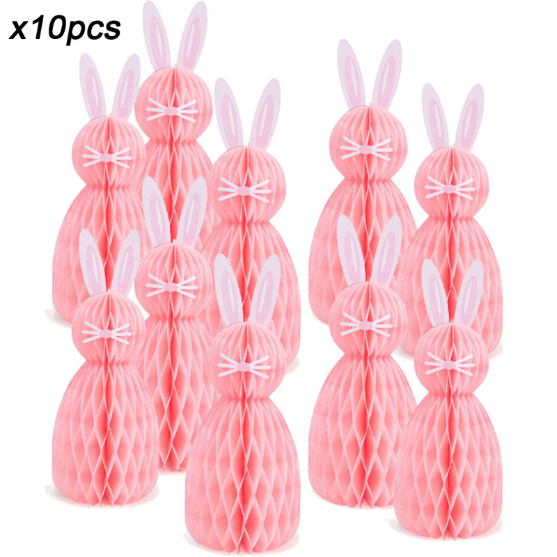 10Pcs Paper Rabbit Ornament, Spring Easter Honeycomb Bunny Party Decoration For Holidays(Set Of 10), Pink