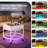 Lift Top Round Coffee Table With Rgb Led Lights, Rolling Storage Table With Lockable Casters For Living Room-346361348