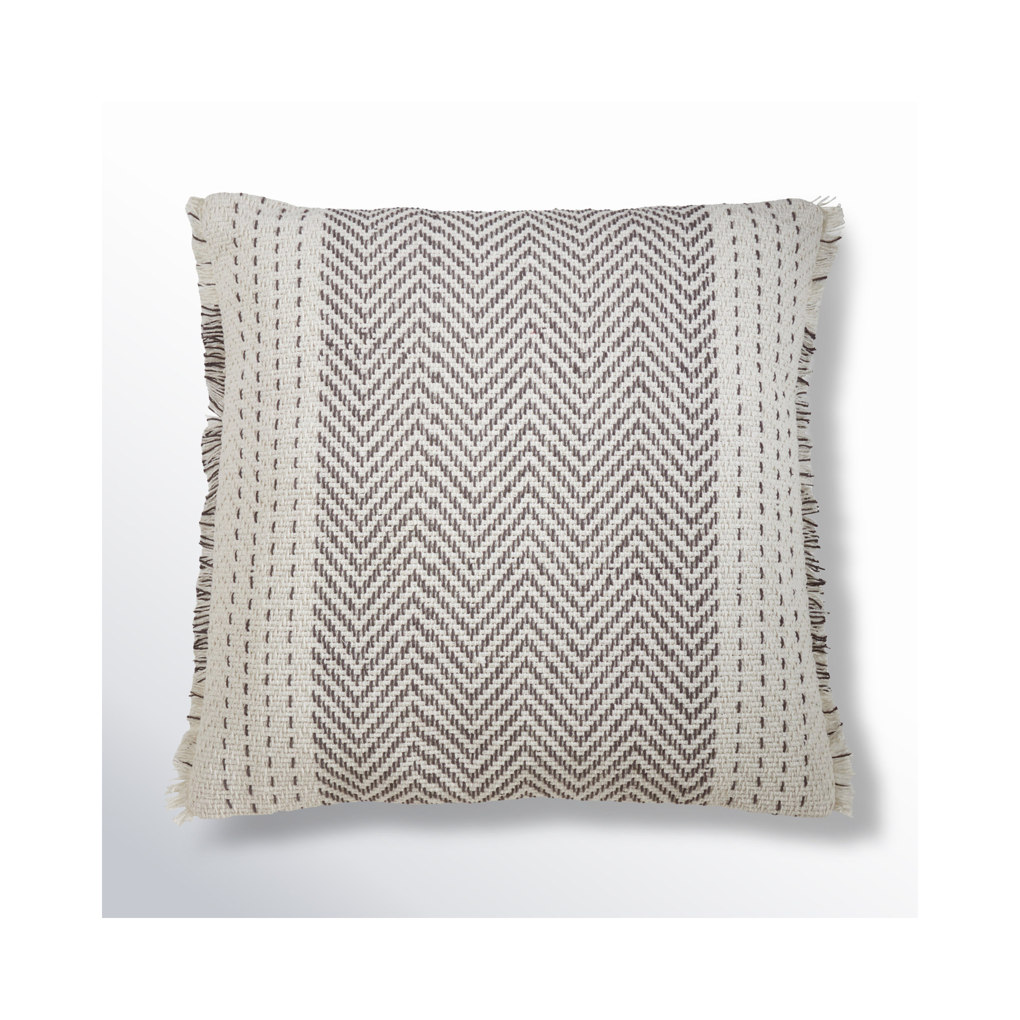 Carey Fringed Cotton Throw Pillow, Gray/Ivory, Feathers
