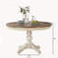 Table de salle à manger ronde en bois blanc antique et chêne vieilli deux tons