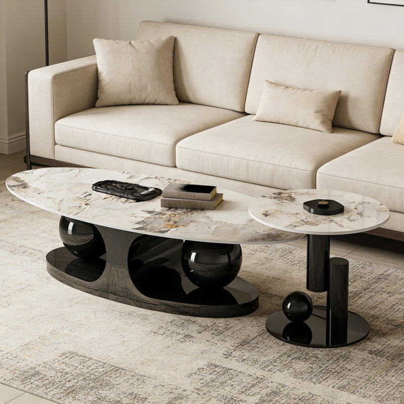 Ensemble de tables basses Sintered Stone, H 14,96 po x L 55,12 po x l 27,56 po, Noir