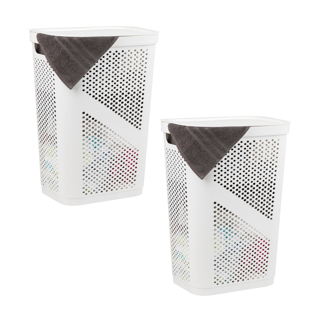  60L Slim Laundry Hamper, Clothes Basket, Lid, Ventilated, Plastic, 17.25"L x 13.75"W x 23.5"H, 2-Pack The Twillery Co.® 