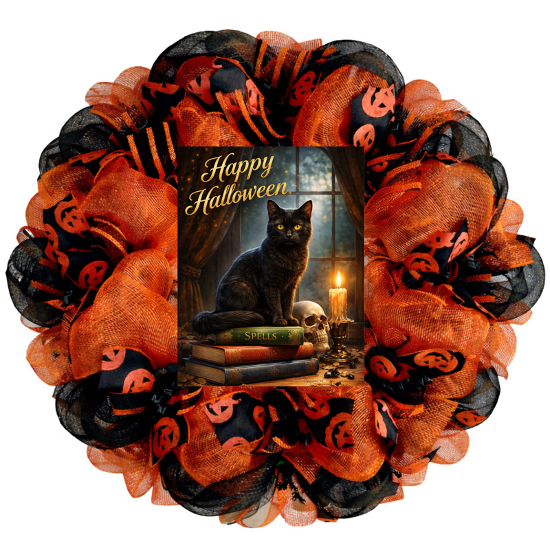 Couronne d'Halloween avec chat gothique