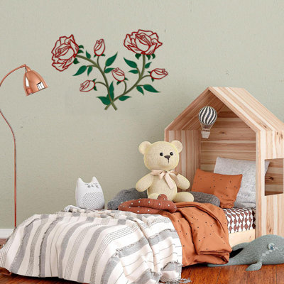 2 Pcs Metal Rose Flower Wall Decor For Bathroom,15“H Metal Cute Floral Wall Art Valentine's Day Ornament Wall Sculptures (2 Pieces-Red Green)