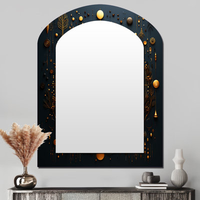 Ancienne sagesse antique d'Atlantis rétro géométrie Gold III - miroir mural asymétrique géométrique, miroir décoratif en arche dorée, impression d'art en métal