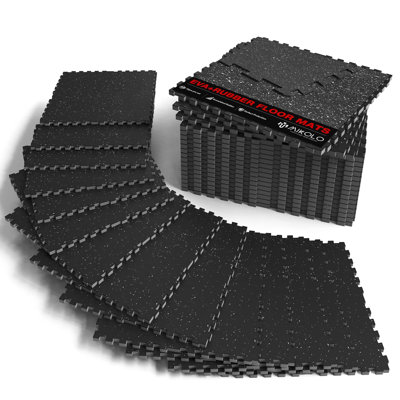 Mikolo Gym Flooring Mat, 0.56-Inch EVA Foam, Rubber Top And Interlocking Tiles For Floor Protection