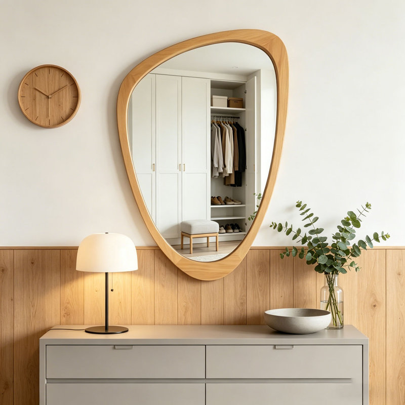 Miroir décoratif irrégulier, 20 po x 30 po, Chêne