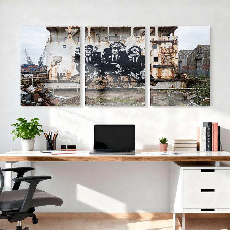 Ensemble de 3 tableaux muraux Monkey Business Graffiti Street Art sur toile tendue, 2030