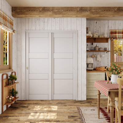 80" MDF Paneled Pantry Closet Sliding Doors With Hardware & Handles(Assembly Required)