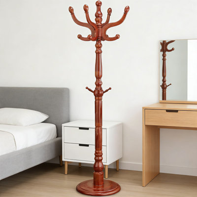 Freestanding Coat Rack With 11 Smooth Hooks And Stable Disc Base, Heavy Duty Vintage Style Wooden Coat Tree For Entryway, Bedroom, Or Hallway