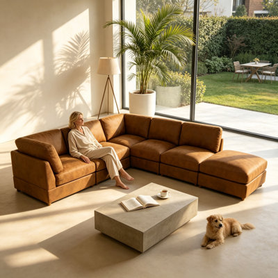 Canapé d'angle modulaire en velours côtelé brun