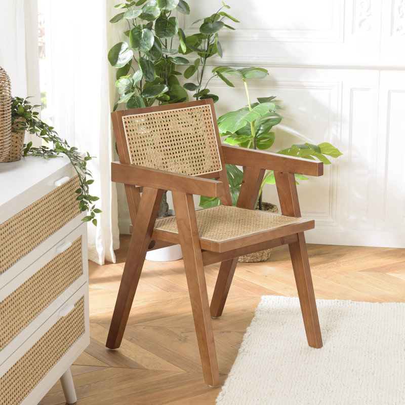 AGATHE Upholstered Armchair, Dark Hevea Wood