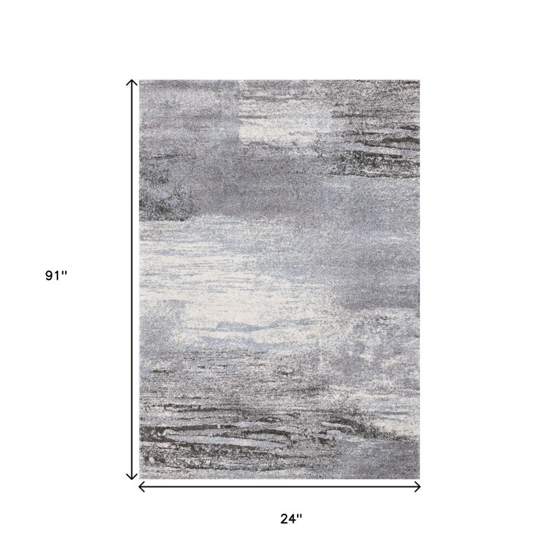 8' White And Gray Abstract Runner Rug