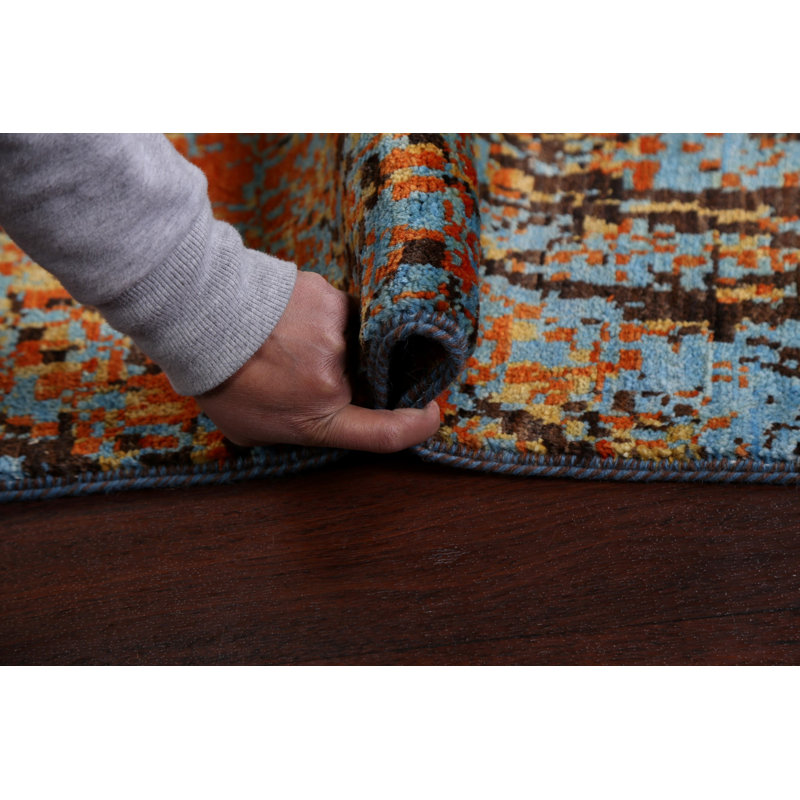 Tapis oriental contemporain abstrait à motif végétal noué à la main 4 x 6