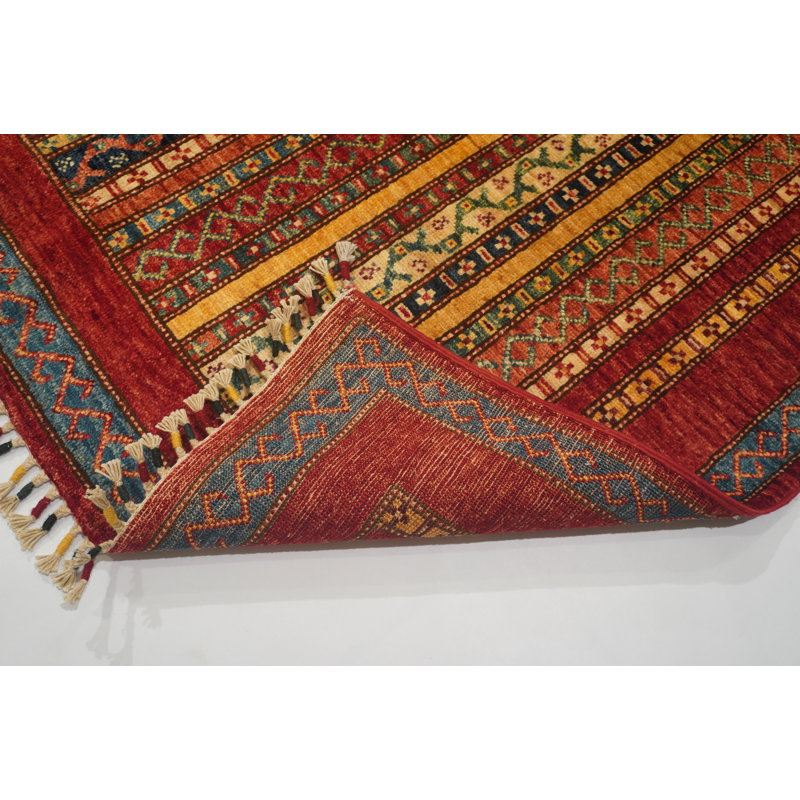 Aryana Wool Striped Area Rug in Red