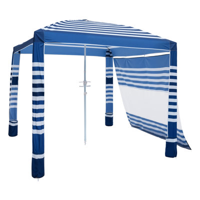Beach Cabana, 8 x 8 ft Beach Canopy with Side Wall, UPF 50+ Protection Easy Setup Cabana Tent with Sand Pockets, Adjustable Height Portable Shade Sun Shelter Umbrella for Family, Navy Stripes