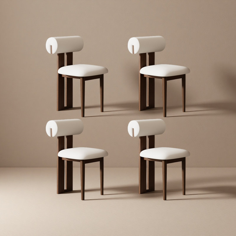 Modern Fully Assembled Dining Chairs Set Of 4, Faux Leather, Beige, Brown Solid Wood Legs, 4