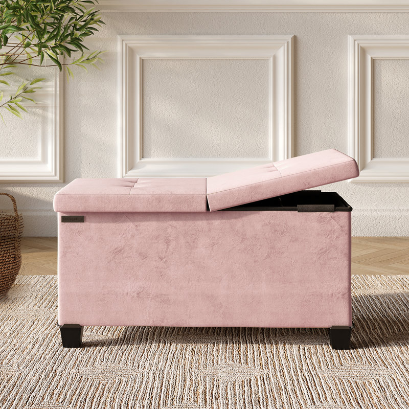Banc repose-pieds en velours avec rangement amovible Nestl, H 15 po x l 30 po x P 15 po, Rose