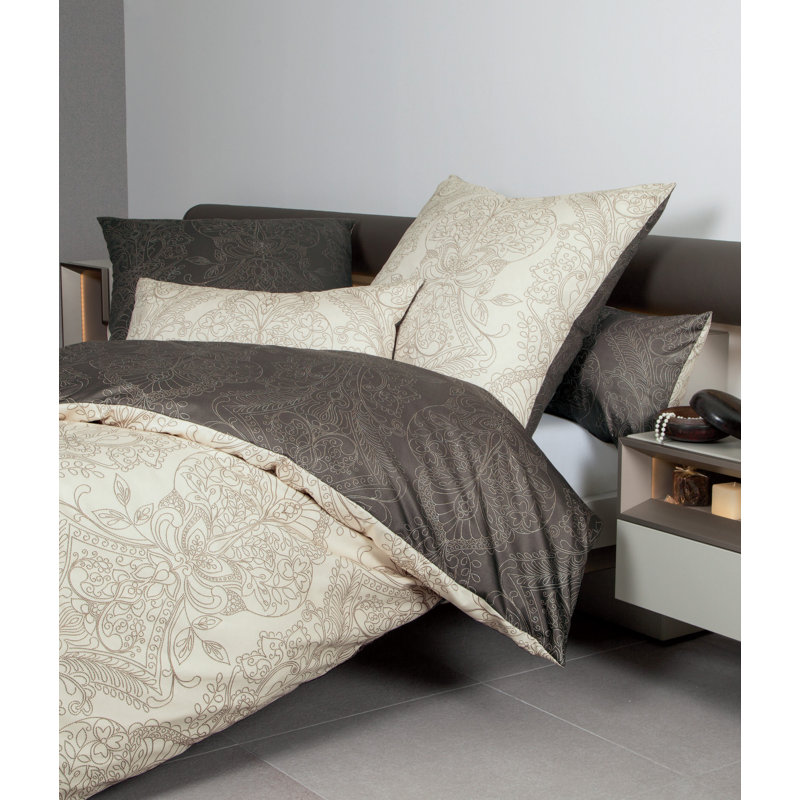 Carmen Cotton Damask Duvet Cover Set with Pillowcases Included, 135 x 200cm Duvet Cover + 1 Standard Pillowcase, Taupe/Sand