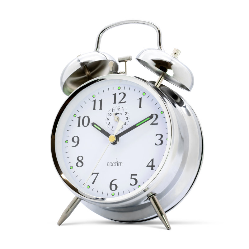 Acctim Saxon Analogue Alarm Clock Mechanical Metal Bell Alarm Luminous Hands Chrome