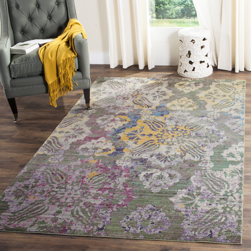 Tapis performance à motif floral Thanh, Rectangle 5 pi x 8 pi