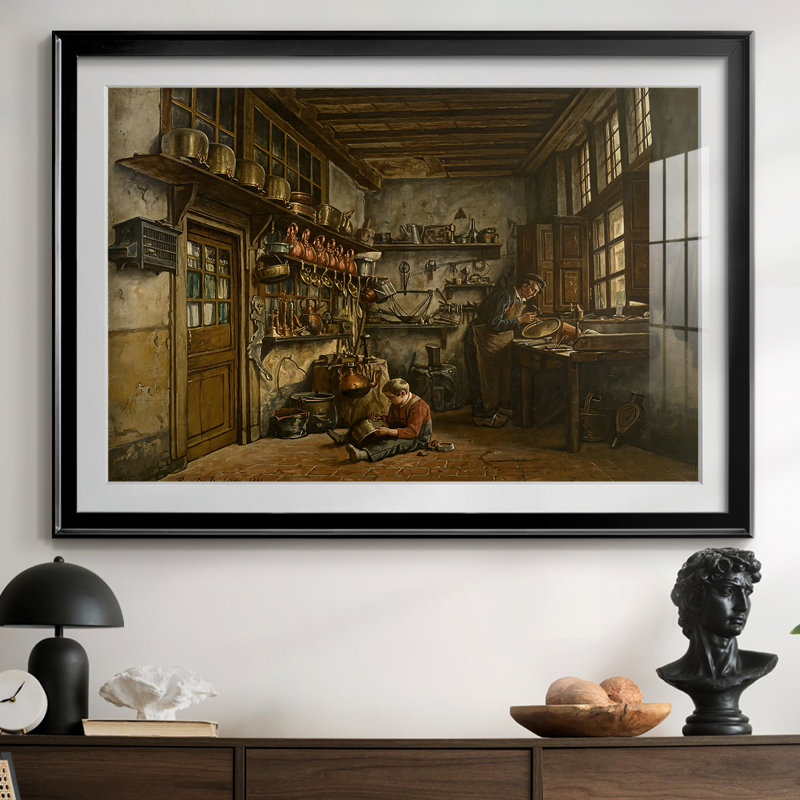 L'atelier du cuivre - Henri de Braekeleer - Reproduction encadrée avec passe-partout et verre - 1861, 30 x 5 x 42,5, Noir