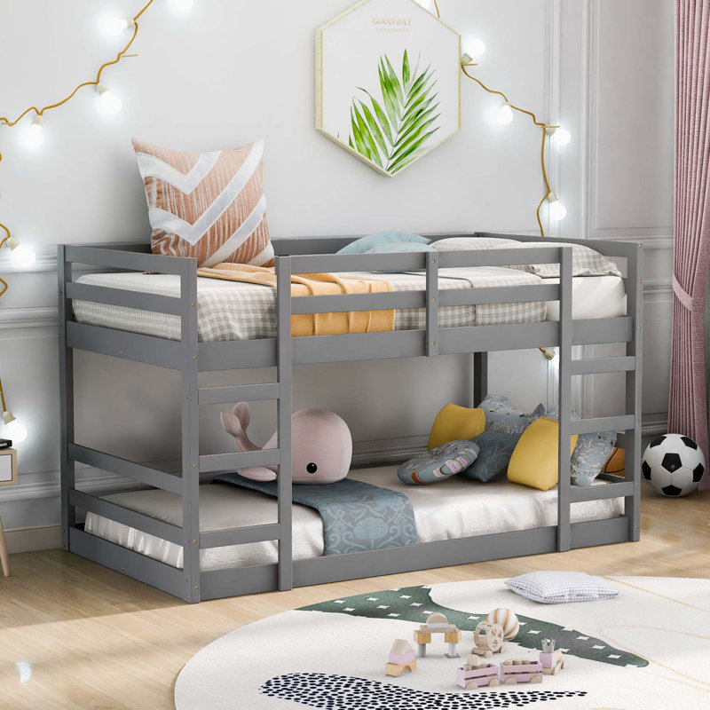 Genive Kids Bunk Bed, Gray, Twin