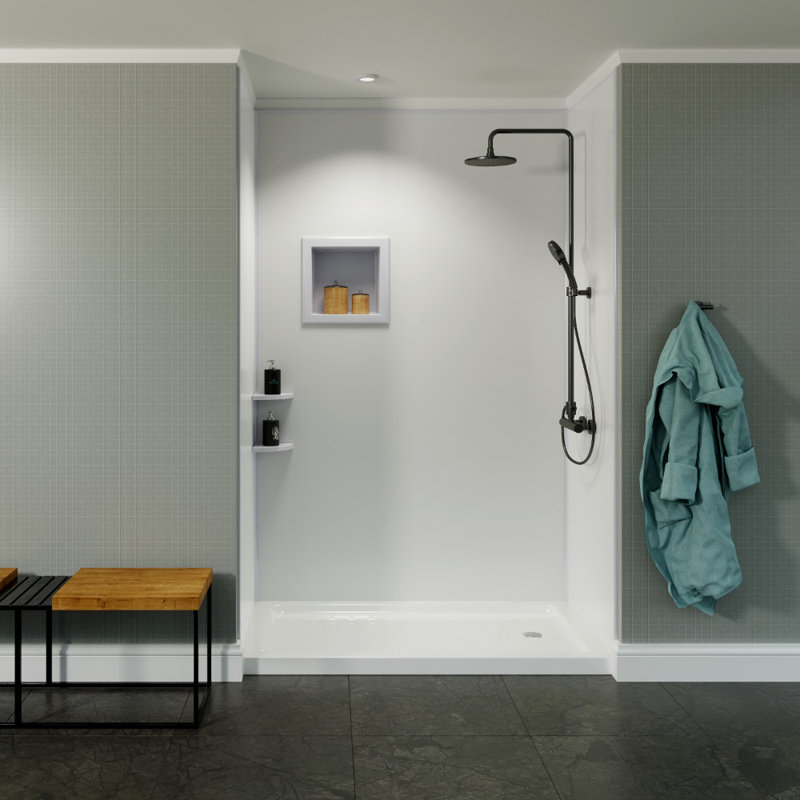 Bordure de douche à trois panneaux H 96 po x P 48 po, Blanc