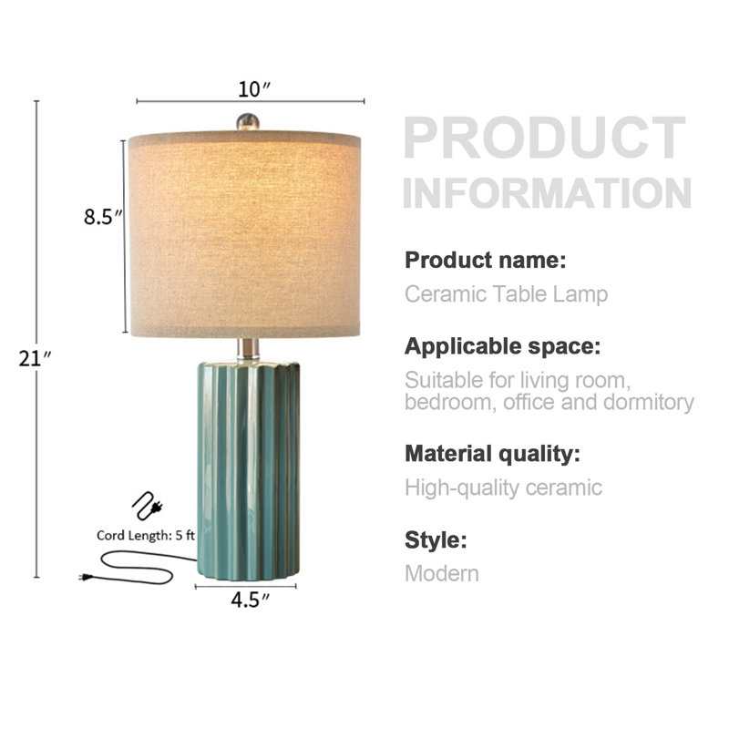 Lampe de table simple en céramique de 21 po, convenant à la chambre à coucher, au bureau, au salon, à la décoration d'hôtel