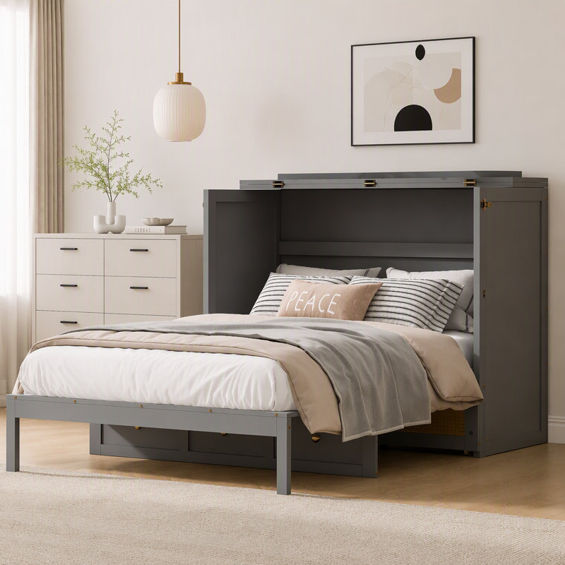 Lit escamotable avec grands tiroirs de rangement Murphy, Gris