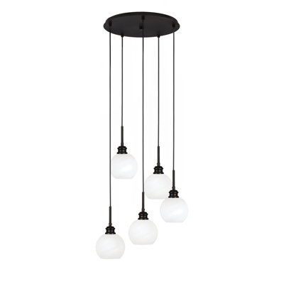 Luminaire suspendu grappe 5 lumières Edge avec verre de marbre blanc 5,75 po