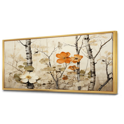 Floral, beige et brun, bouleau, forêt, forêt - arbre, art mural