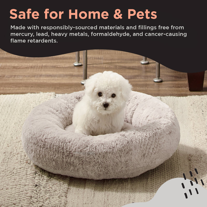 Small Orthopedic Brown Faux Fur Round Dog Bed