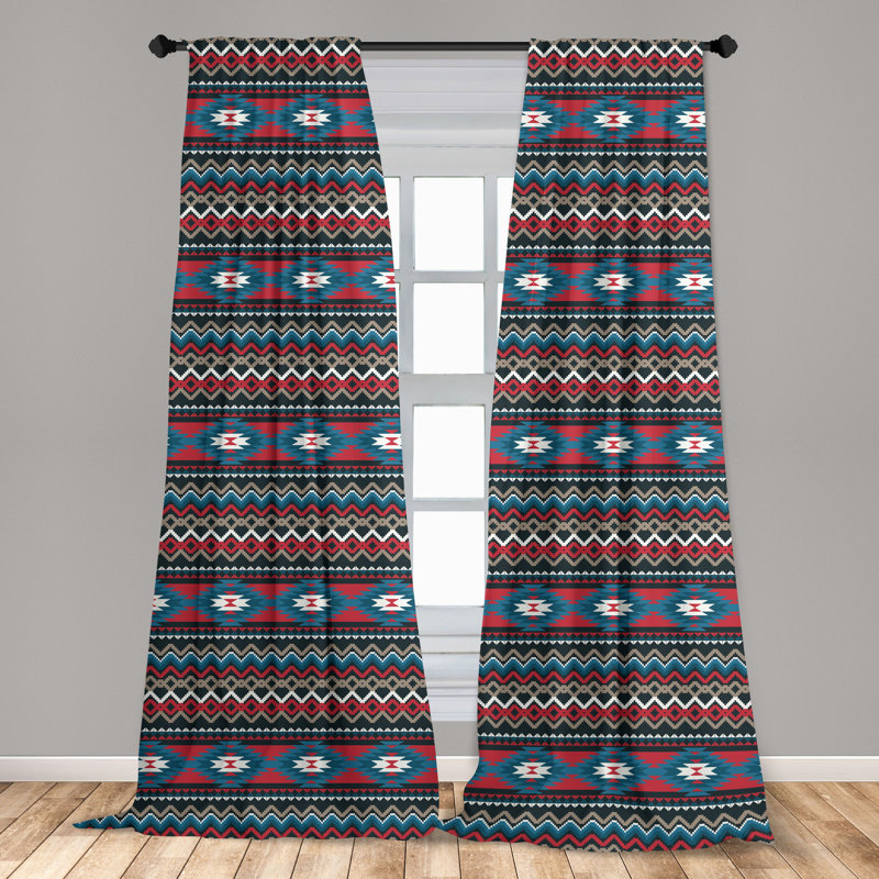 Antique Prehistoric Style Folkloric Chevron Semi-Sheer Rod Pocket Sliding Panels, 28" x 84"