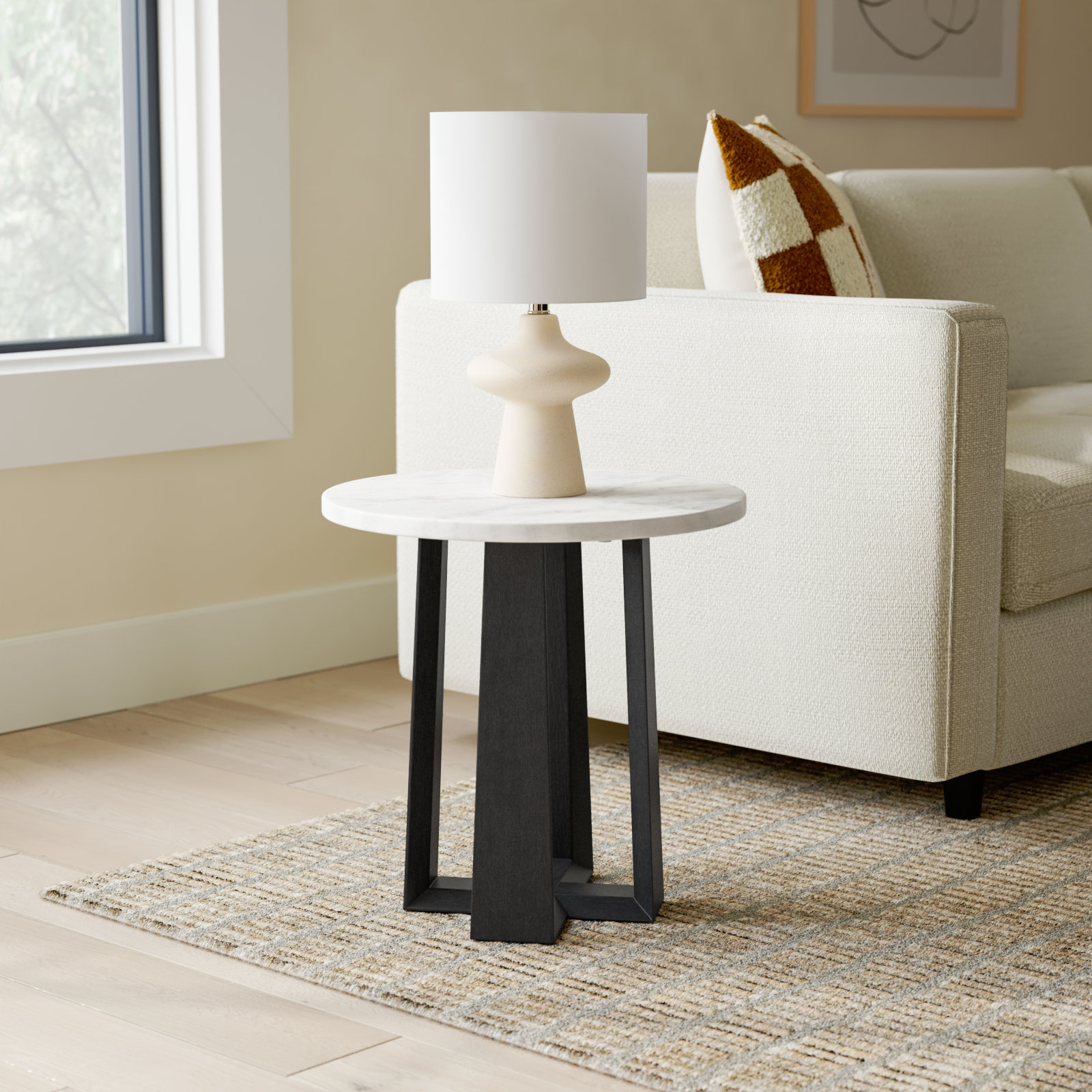 Baudelaire End Table, Black, White Gray Marble