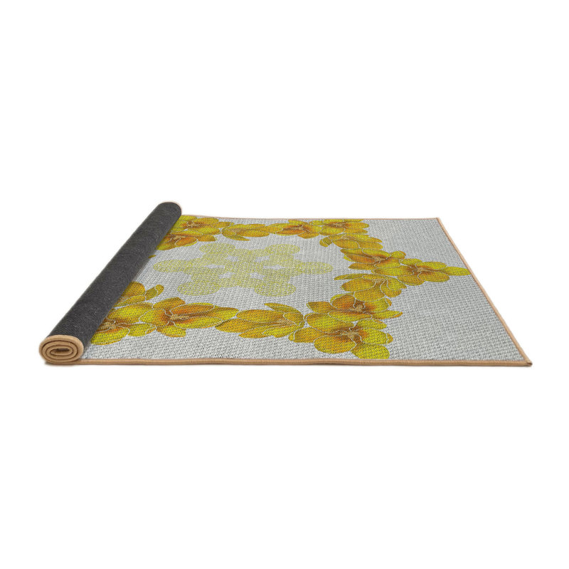 Tapis jaune à motif floral Lifthrasir, Rond 7 pi