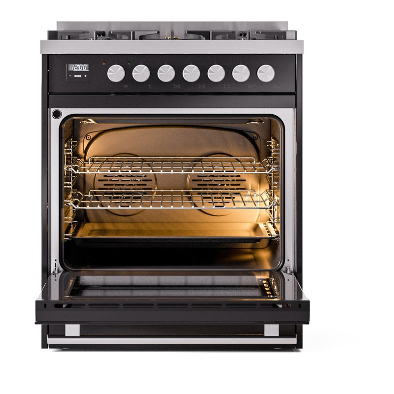 Cuisinière à double carburant 30 po ILVE Professional Plus II, Propane liquide, Noir brillant / acier inoxydable
