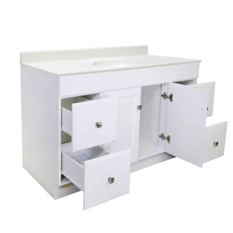 Wyndham 49 Inch Bathroom Vanity with Top, Ready to Assemble, Solid White, Single Hole