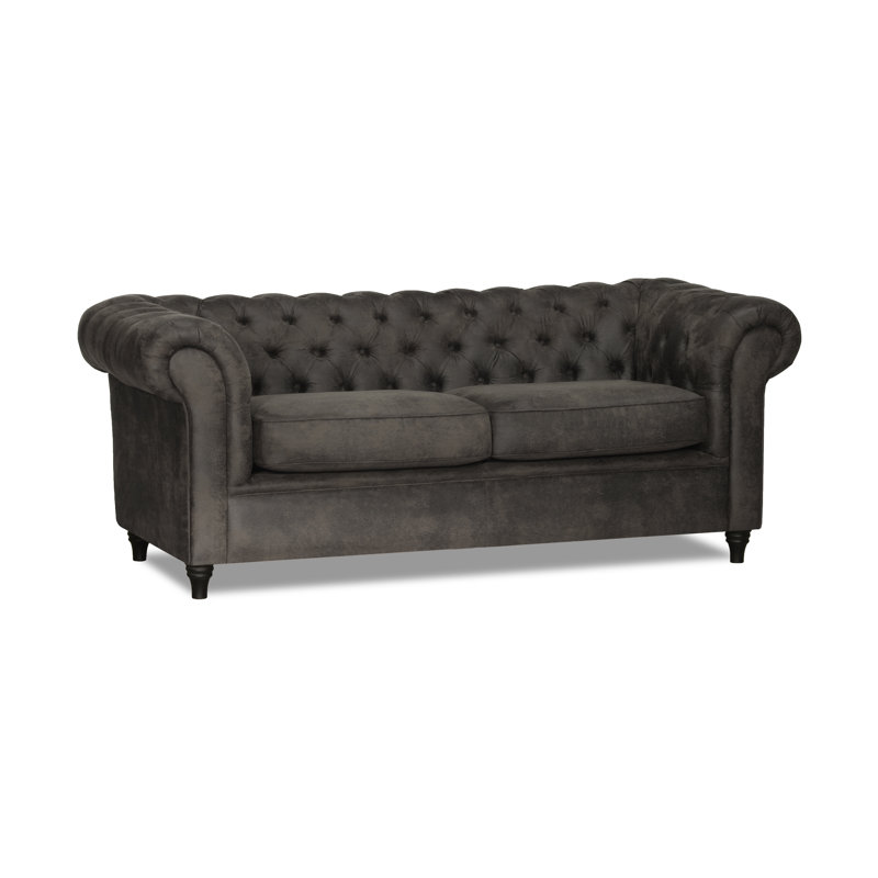 Littlehampton 3 Seater Faux Leather Chesterfield Sofa, 29.5" H x 75.59" W x 75.59" D, Dark Grey