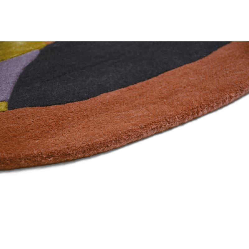 Hand Tufted Abstract Area Rug in Orange/Black/Gold/Purple, Round 3'3"