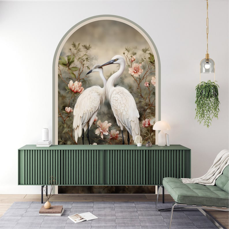 Adhésif décoratif grand héron bleu pelez et collez, très grand, H 48 po x l 28 po