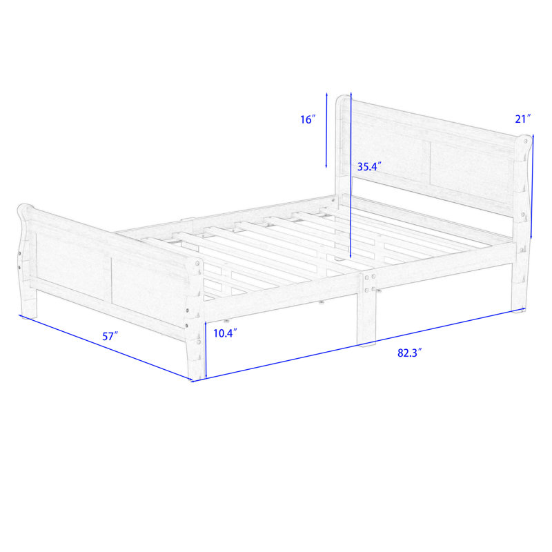 Base de lit plateforme en bois avec tête de lit Dovidio, Espresso, Double