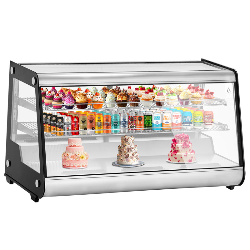 Black 8.1 Cu.ft Commercial Countertop Refrigerated Display Case, Glass Door with Rear Sliding Door and LED Lighting for Pastries and Bakeries