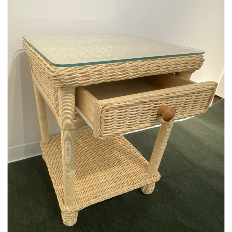 Table de chevet 1 tiroir en osier, Miel