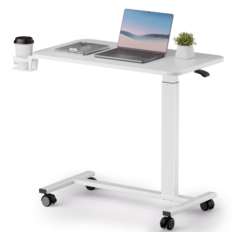 Table de chevet réglable au-dessus du lit avec roues verrouillables, bureau pneumatique portable pour ordinateur portable, petite table portative à roulettes portable pour utilisation à domicile