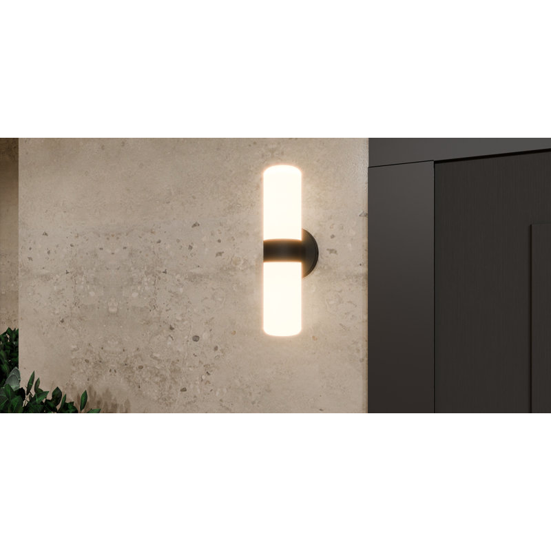 Maksat Integrated LED Matte Black Outdoor Wall Lantern, 14" H x 5" W x 4.5" D