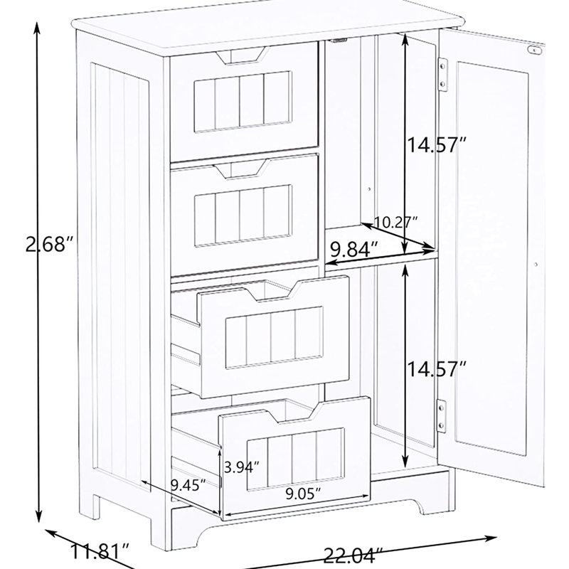 Armoire blanche pour salle de bain - 4 tiroirs et 1 porte avec tablettes réglables