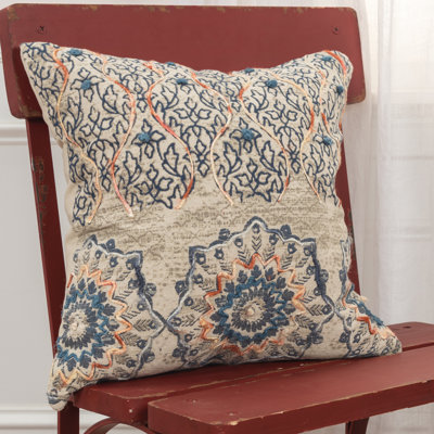 Reclaimed Sari Silks Embroidered Cotton Throw Pillow