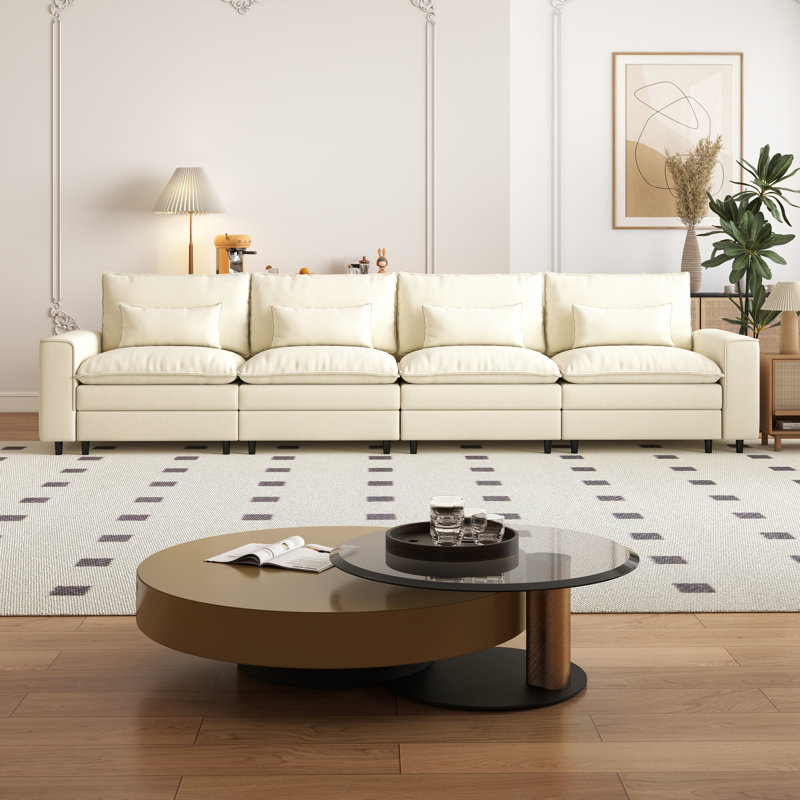Canapé modulaire moderne en chenille, H 39,37 po x l 158,27 po x P 35,83 po, 4, Beige